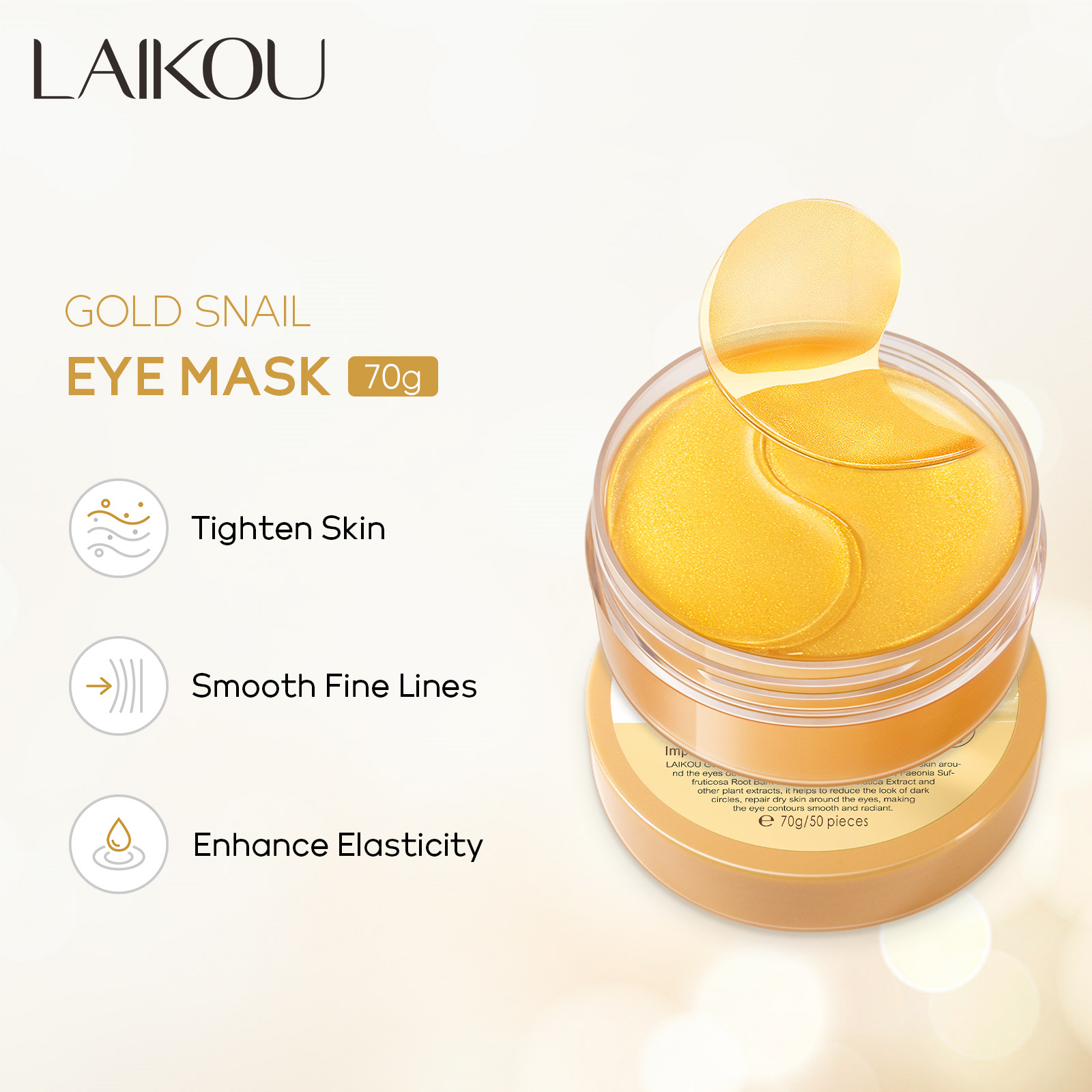 LAIKOU 50pcs Golden Snail Coll - Collagen Sheet Mask recension och pris